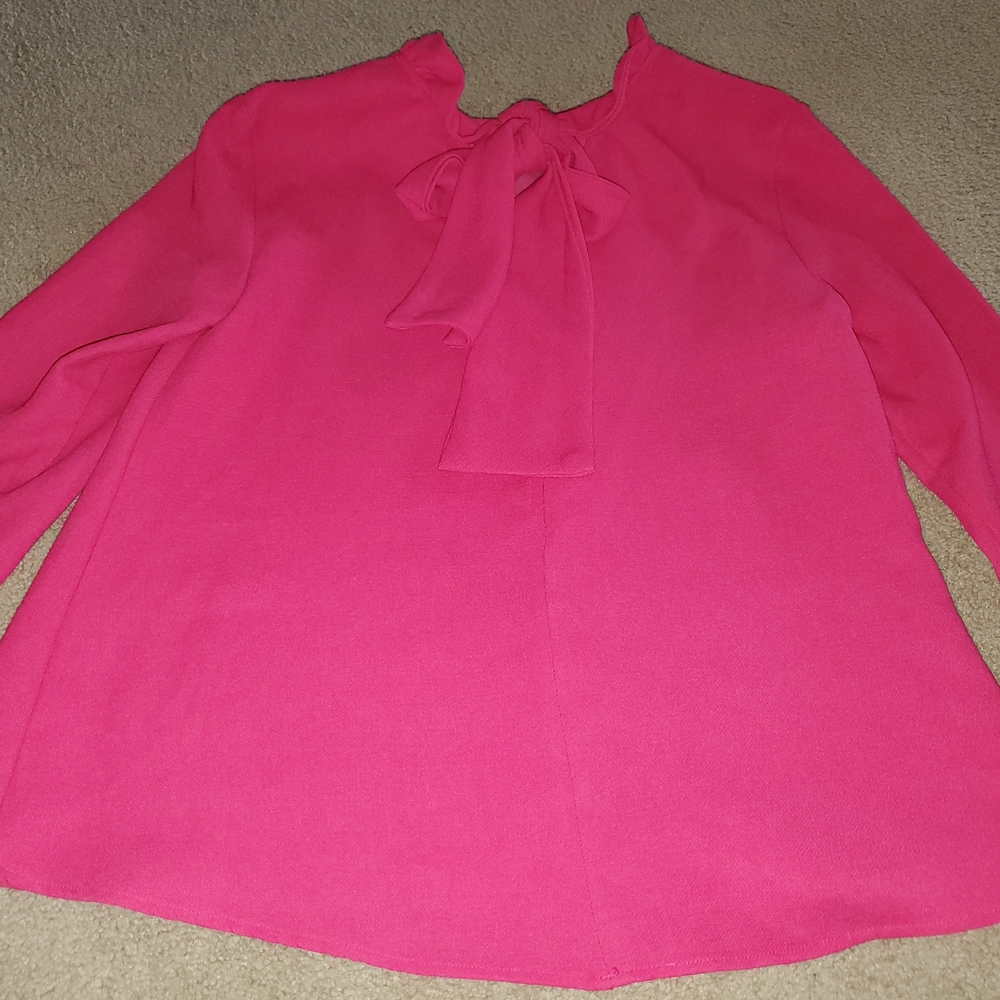 Pomander Place Hot Pink Tie-Neck Blouse